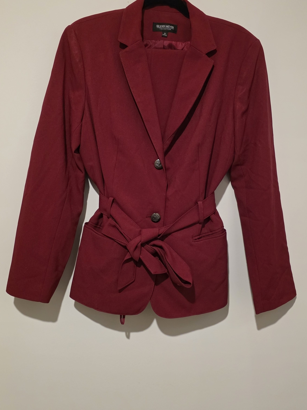 John Meyer Burgundy Belted Pant Suit Set Women’s Size 12